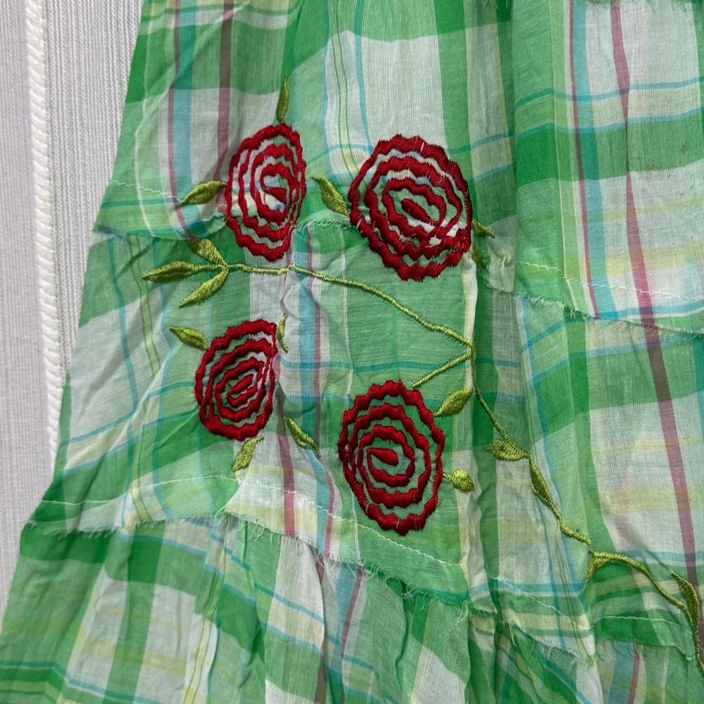 NWT Raj Green Plaid A-Line Skirt with Floral Embroidery One Size Fits‎ Most - Picture 5 of 9